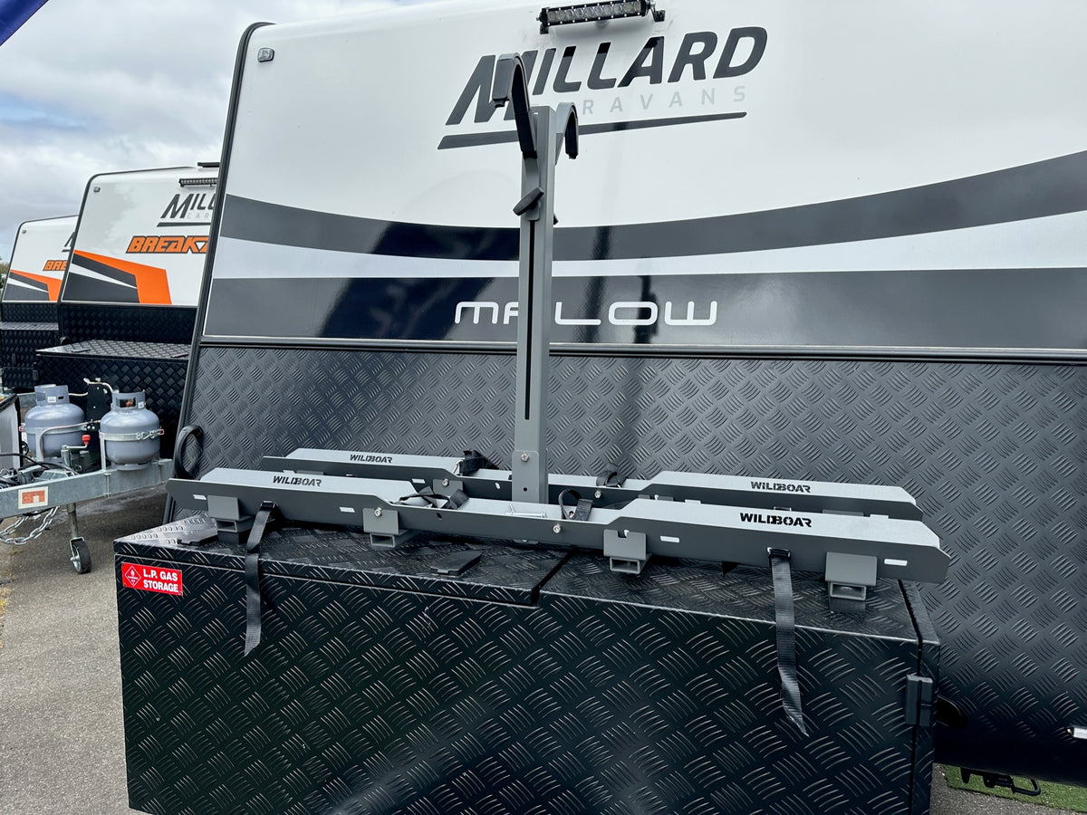 Caravan Bike Rack Rear Freedom 2 Bike Caravan Rack - Tool Box Mount – Wild Boar Bike Racks